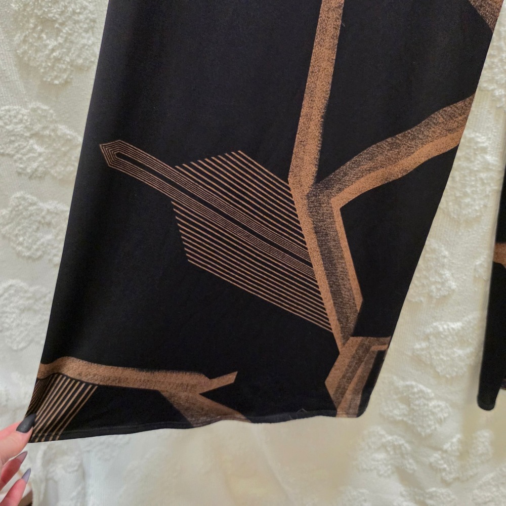 Clara Sunwoo XL Black Bronze Geometric Abstract Wide Leg Liquid Jersey Pants - Picture 2 of 6